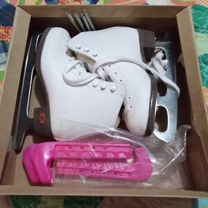 White Ice Skates with Pink Guards